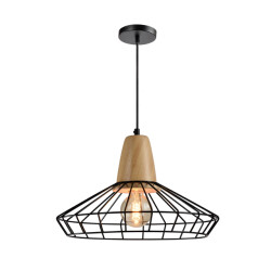 QUVIO Hanglamp rond staaldraad en hout quv5051l-black