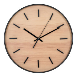 QUVIO Wandklok hout look – kunststof – glas – ø35 cm – zwart