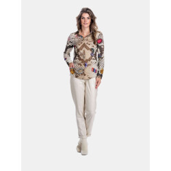 Mucho Gusto Blouse francis bay met beige slangenprint en kunstzinnige gedrukte patches