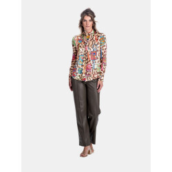 Mucho Gusto Blouse vinci met panterprint en kunstzinnige gedrukte tasjes