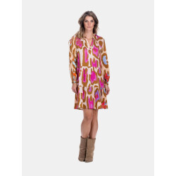 Mucho Gusto Viscose jurk san rafael met degradee oranje fuchsia print en leopard print