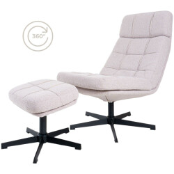 Home67 Fauteuil aiden + hocker bouclé naturel