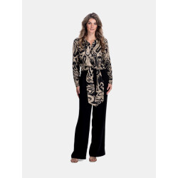 Mucho Gusto Blouse antwerpen met zwart-beige 'thank you for the music' print