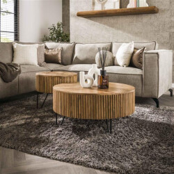 Hoyz salontafel wave rond massief mango zandkleur set van 2