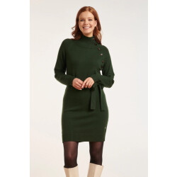 Smashed Lemon 24621 groen gebreide jurk met hoge hals