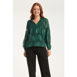 Smashed Lemon 24698 chiffon jacquard v-hals top met bladmotief |