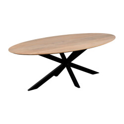 QUVIO Eettafel sofia– ovaal – 220x100 cm – stalen kruispoot – fsc®-gecertificeerd mangohout – zwart – naturel