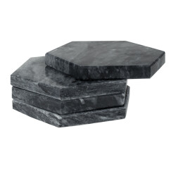 QUVIO Glasonderzetter hexagon marmer zwart set van 4