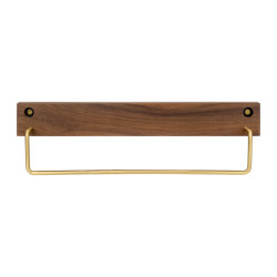 QUVIO Wand handdoekenhouder donker hout + goud 28 cm