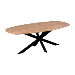 QUVIO Eettafel sofia – deens ovaal – 220x110 cm – stalen kruispoot – fsc®-gecertificeerd mangohout – zwart – naturel