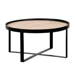 QUVIO Salontafel anna – rond – fsc® mangohout – zwart – naturel