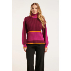 Smashed Lemon 24626 roze rood kleurblok gebreide top met turtle neck