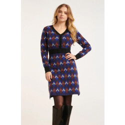 Smashed Lemon 24612 gebreide jurk met bladeren print |