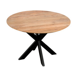 QUVIO Eettafel sofia – rond – Ø120 – stalen kruispoot – fsc®-gecertificeerd mangohout – zwart – naturel