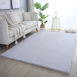 Muratap Pouffy fluffy hoogpolig vloerkleed uni kleur zilver woonkamer tapijt -