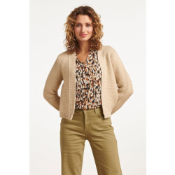 Smashed Lemon 23608 open dikke rib gebreide cardigan in sand