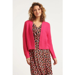 Smashed Lemon 23608 open dikke rib gebreide cardigan in fuchsia