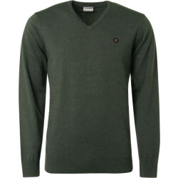 No Excess Pullover v-neck 2 coloured melange dark green