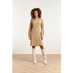 Smashed Lemon 23606 casual gebreide jurk met chique kraag in sand