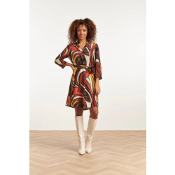 Smashed Lemon 23651 dames jurk met bruin oranje en gele grafisch print