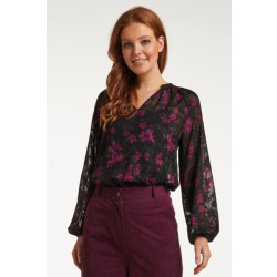 Smashed Lemon 23715-999-380 v-hals top met bloemenprint in paars en