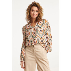 Smashed Lemon 23530 dames chique v-hals top met neutrale tribal print |