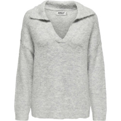 Only Onlmaggie life ls split neck cc knt light grey mel