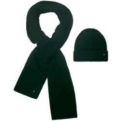 No Excess Beenie + scarf rib knit set dark green