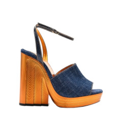 Christian Louboutin Mira colunata 120 navy denim and galvanized heel wedges