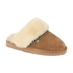 Warmbat Flurry suede tape cognac dames pantoffel (open hiel)
