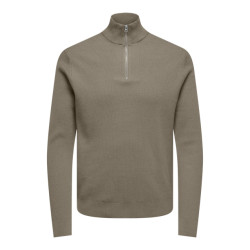 Only & Sons Onsphil reg 12 struc half zip knit taupe