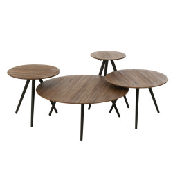 J-Line set van 4 bijzettafel rond gerecycleerd teak naturel 30x30x45cm