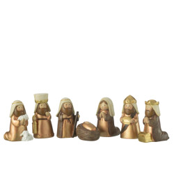 J-Line kerststal scene 7 delen resin bruin/goud 6x4x4cm