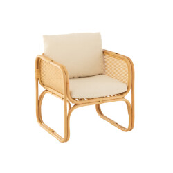 J-Line armstoel+kussen rotan/textiel /wit 66x67x66cm