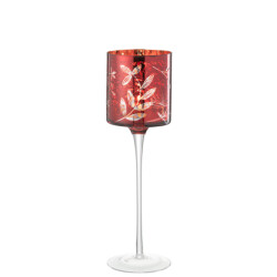 J-Line t-lichthouder op voet blaadjes glas /antiek goud large 9x9x30cm