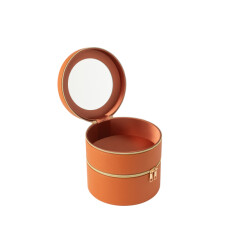 J-Line cosmetica doos rond+spiegel kunstleder cognac 19.5x19.5x19.5cm