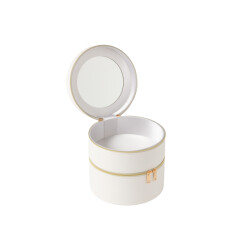 J-Line cosmetica doos rond+spiegel kunstleder 19.5x19.5x19.5cm