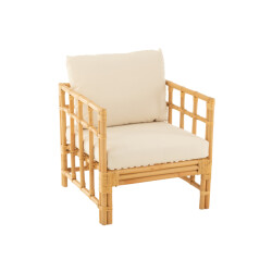 J-Line armstoel elise+kussen rotan/textiel naturel/wit 67x73x64cm