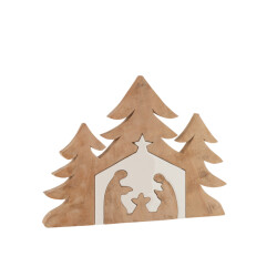J-Line kerststal+kerstbomen puzzle mango hout wit/ 55x4x42cm