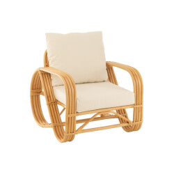 J-Line armstoel+kussen rotan/textiel /wit 77x83x74cm