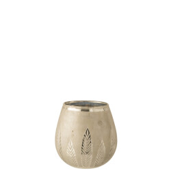 J-Line theelichthouder blad rond glas zilver medium 18.5x18.5x18.5cm