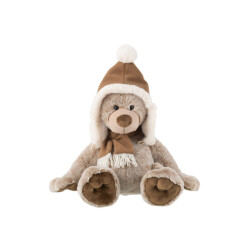 J-Line bear+hat plush polyester brown large 43x30x43cm