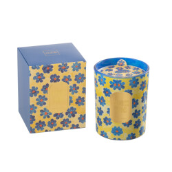 J-Line geurkaars bloemen blauw/geel large 70 uren 10.5x10.5x13.5cm