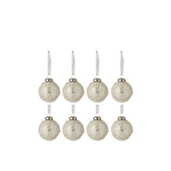 J-Line doos van 8 kerstballen parel glas wit/zilver small 6x6x6cm