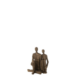 J-Line zittend knuffel koppel resine /goud 18.5x12.5x21.5cm