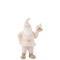 J-Line kerstman cake resine wit/roze 16.5x10.5x24.5cm