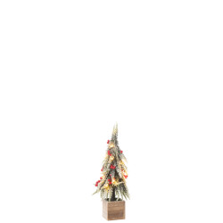 J-Line kerstboom+led kunststof sneeuw groen/ small 13x13x40cm