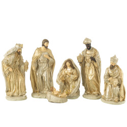 J-Line kerststal 6delig resine zilver/goud 15x10x30cm