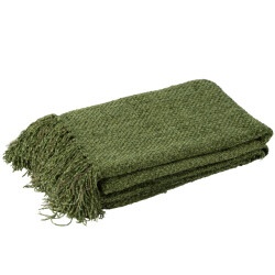J-Line plaid gewoven+franjes viscose donker 180x130x1cm