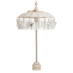 J-Line parasol+voet+kwast katoen/hout creme/zilver small 50x50x90.5cm
